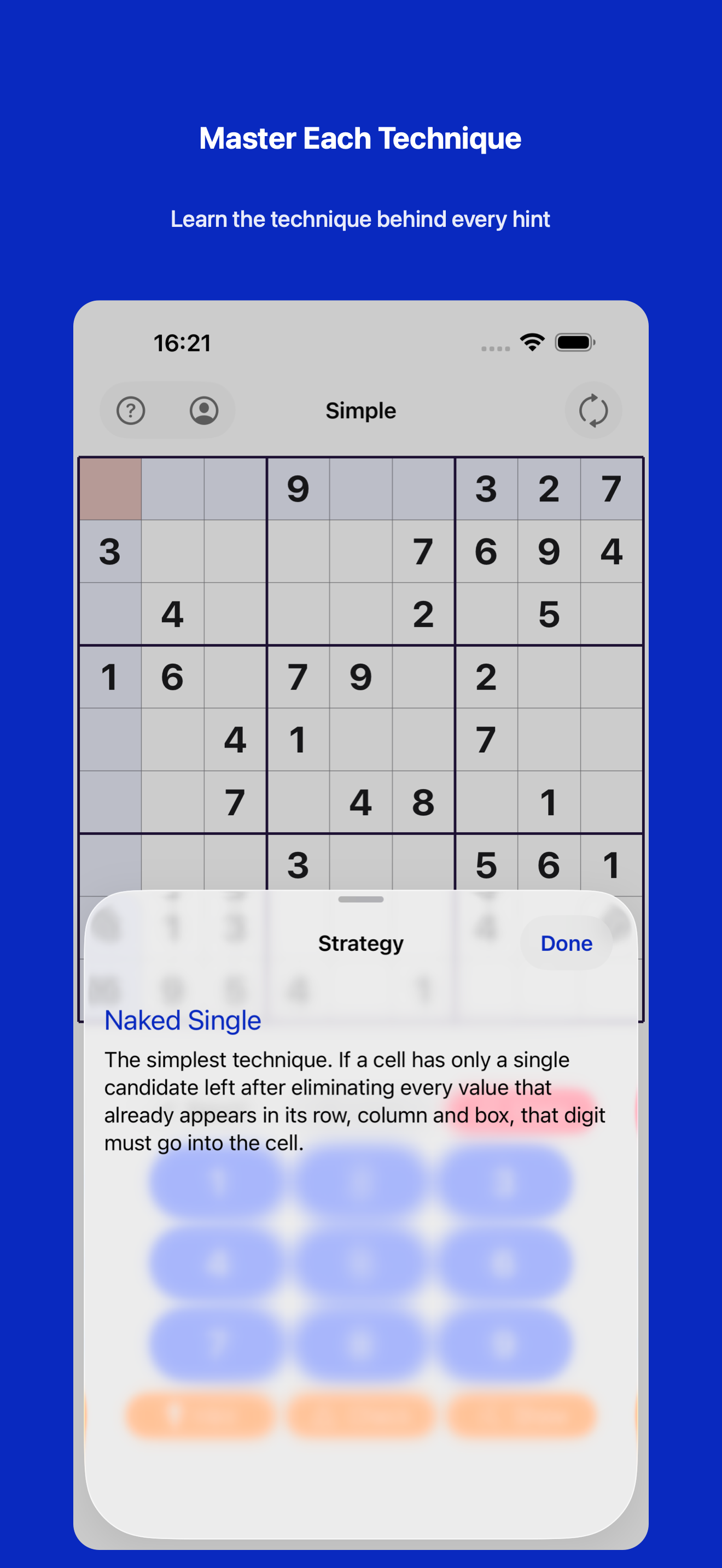 Strategy help sheet explaining the solving technique behind a hint